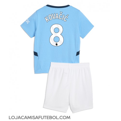 Camisa de Futebol Manchester City Mateo Kovacic #8 Equipamento Principal Infantil 2024-25 Manga Curta (+ Calças curtas)